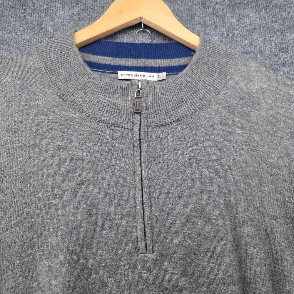 Peter Millar Mens XL Grey Merino Wool Cotton Blend Quarter Zip Sweater Mock Neck - Picture 3 of 7